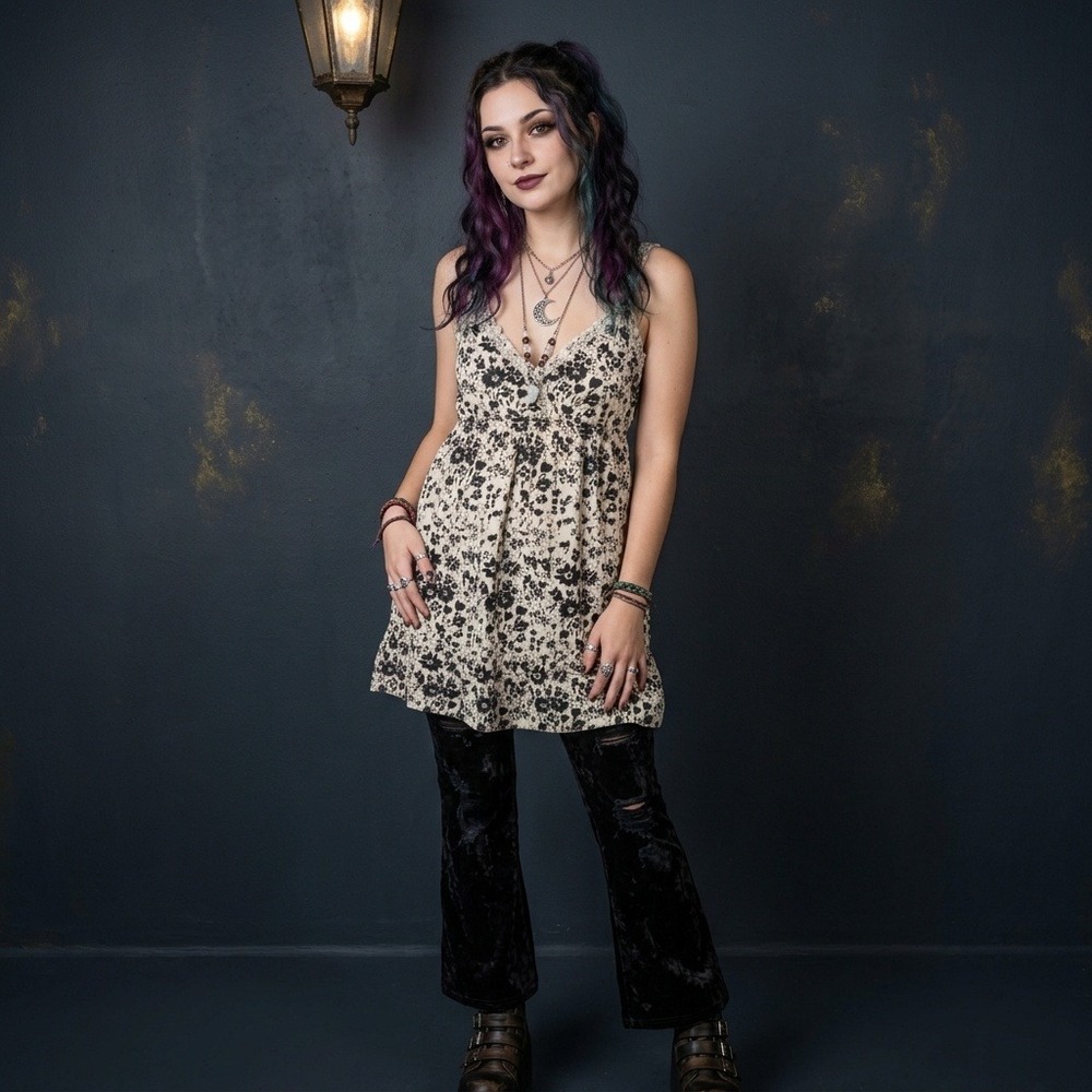 Floral Babydoll Top Medium Whimsigoth Y2K Soft Grunge Fairy Boho Smocked Summer